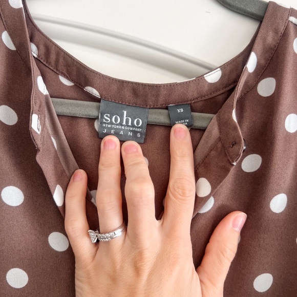 New York & Company - Brown and White Polka Dot Dress Shirt/Blouse - Size XS - Picture 3 of 3